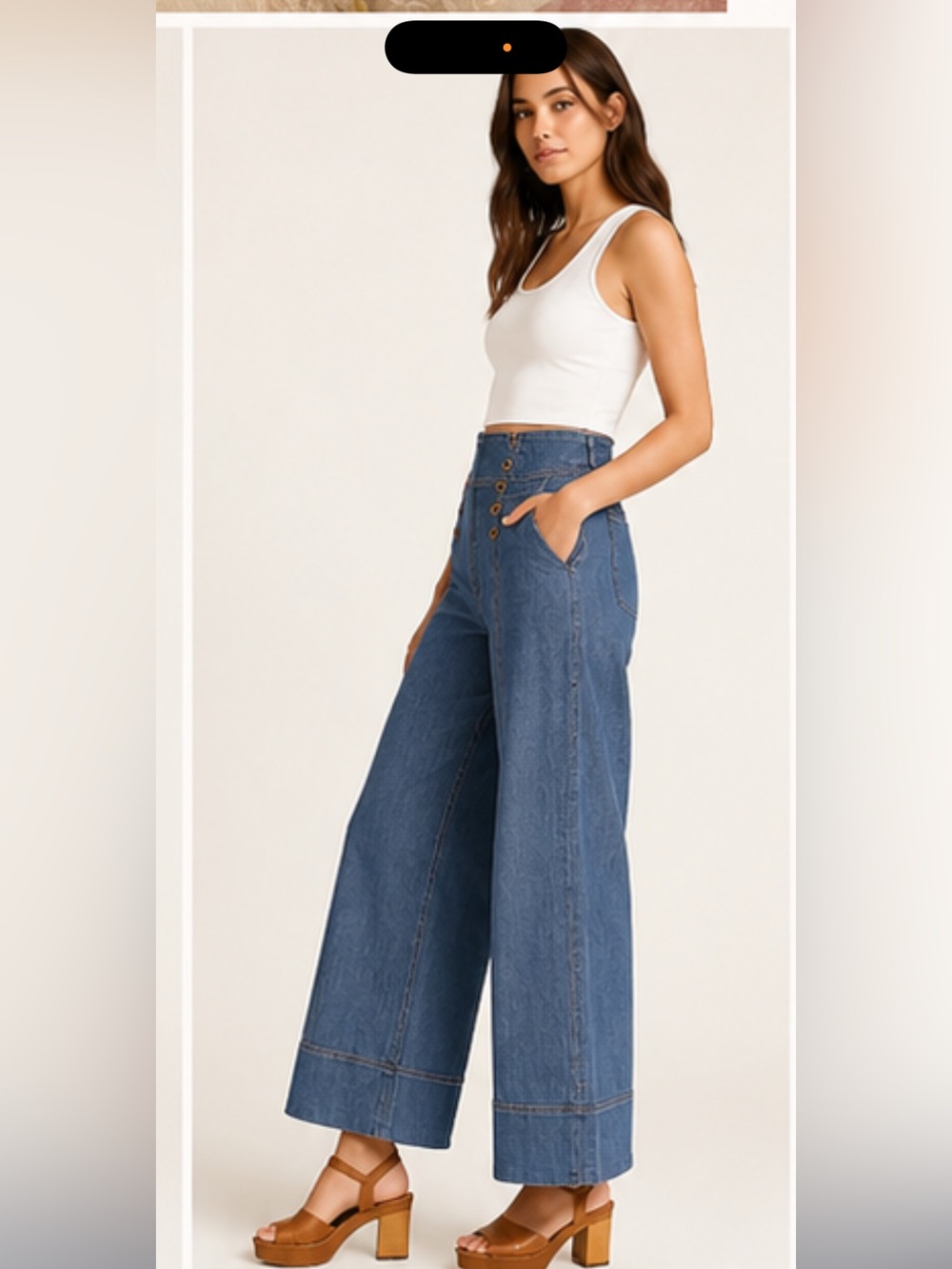 Pilcro Anthropologie Dark Blue Wide-Leg High-Rise Jeans with Button Detail - Picture 2 of 8